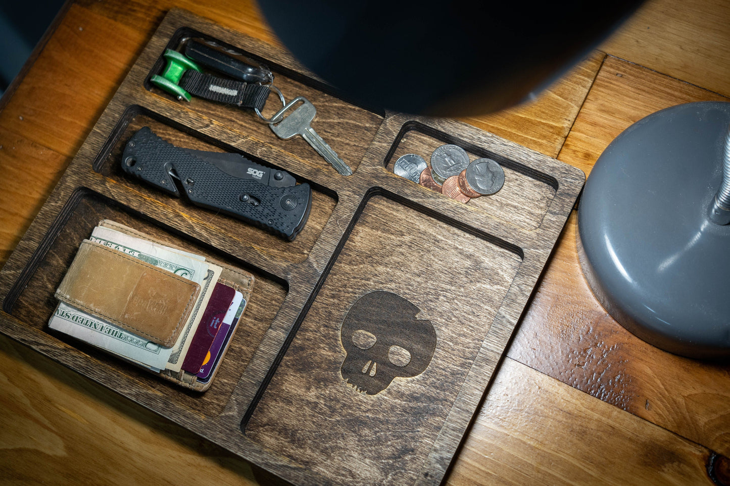 EDC Nightstand Dump Tray - Wood Valet Tray - Personalization Available