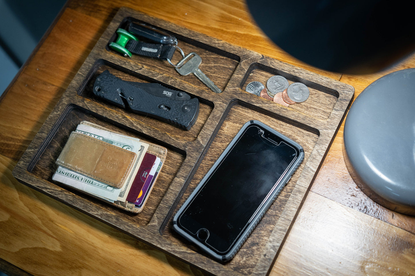 EDC Nightstand Dump Tray - Wood Valet Tray - Personalization Available