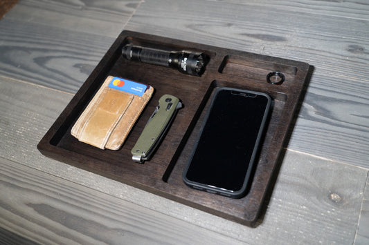 EDC Nightstand Dump Tray - 3 Compartment Wood Valet Tray