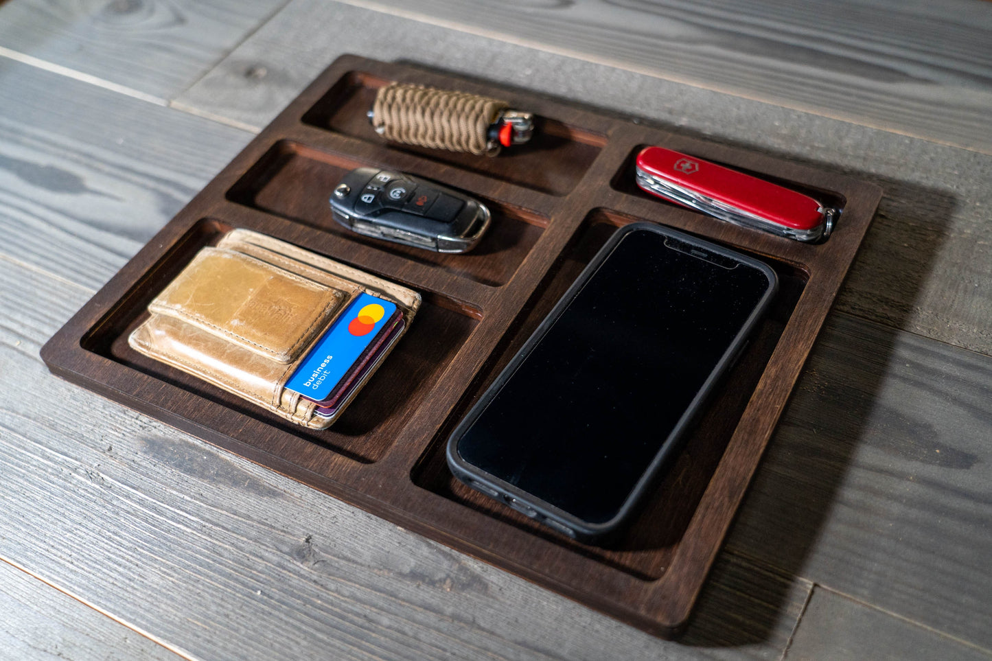 EDC Nightstand Dump Tray - Wood Valet Tray - Deer Engraving - Buck - Hunting