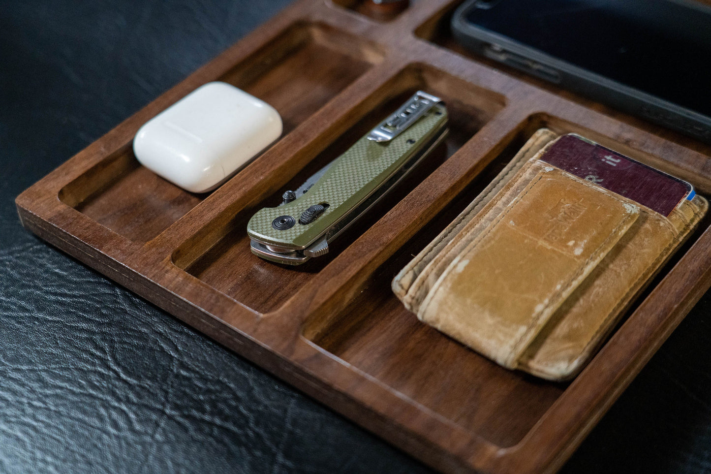 Walnut EDC Nightstand Dump Tray - Wood Valet Tray