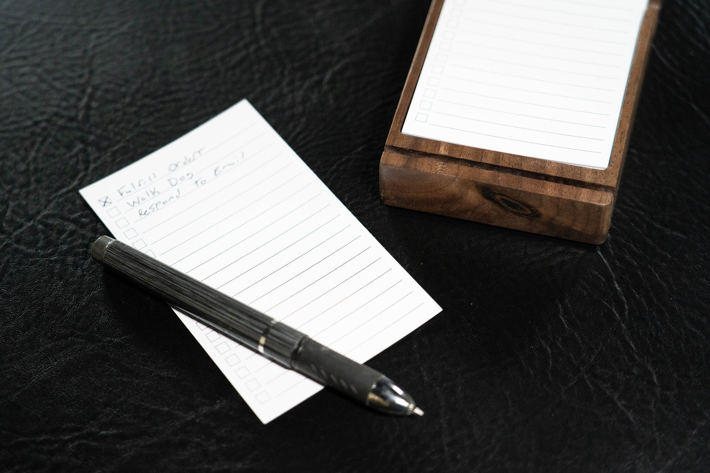 Walnut To-Do List Tray with Black Leather Lining