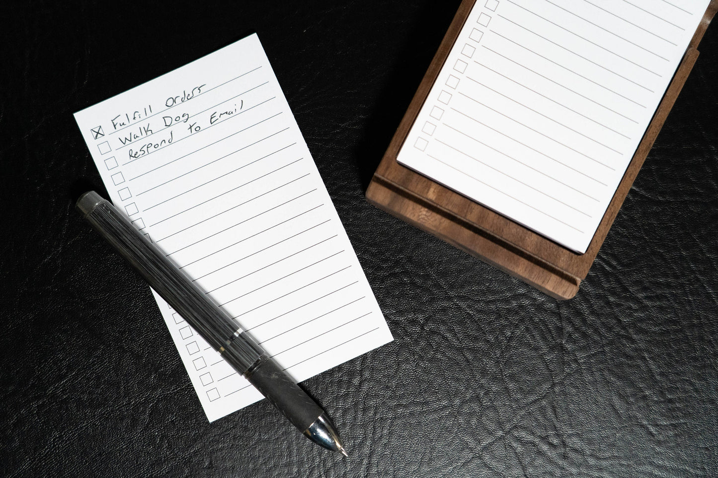 Walnut To-Do List Tray with Black Leather Lining