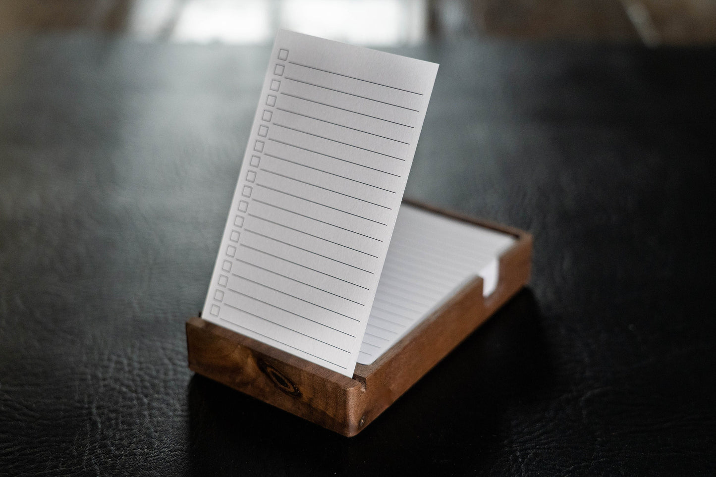 Walnut To-Do List Tray with Black Leather Lining