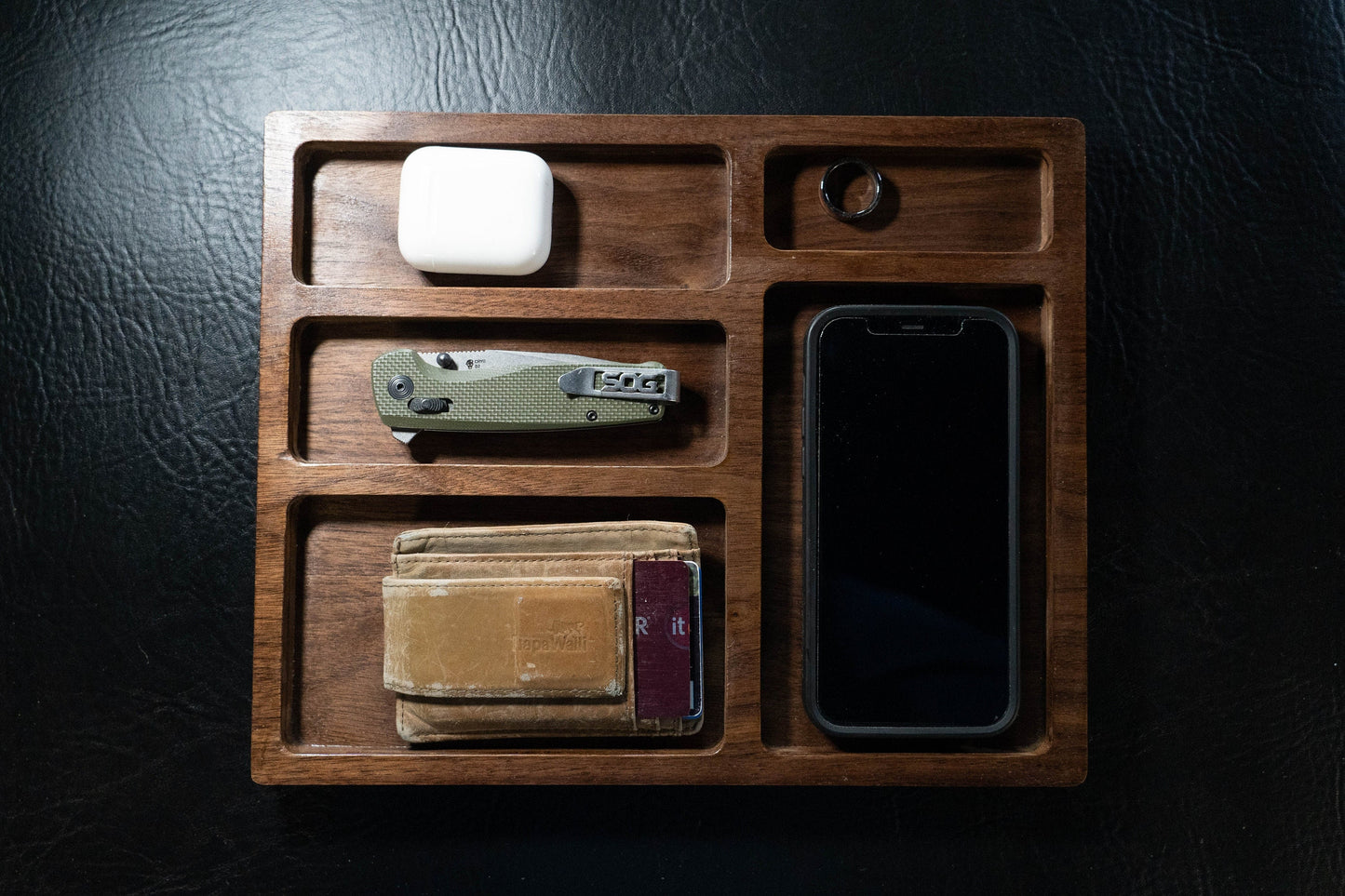 Walnut EDC Nightstand Dump Tray - Wood Valet Tray