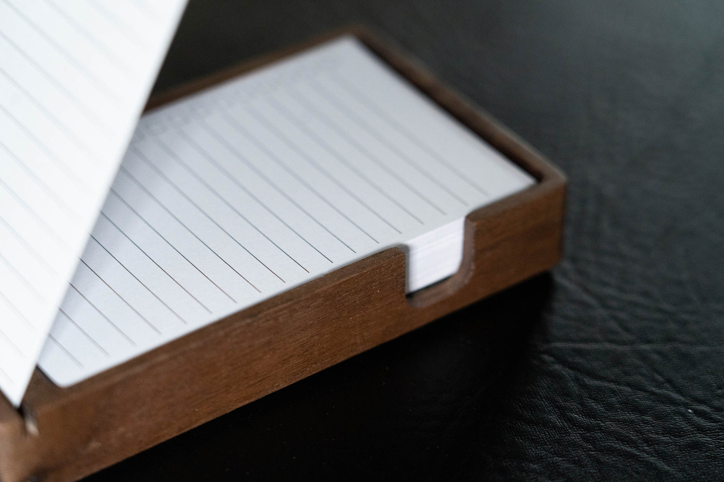 Walnut To-Do List Tray with Black Leather Lining