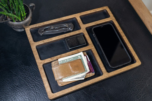 EDC Nightstand Dump Tray - Leather Lined Valet Tray