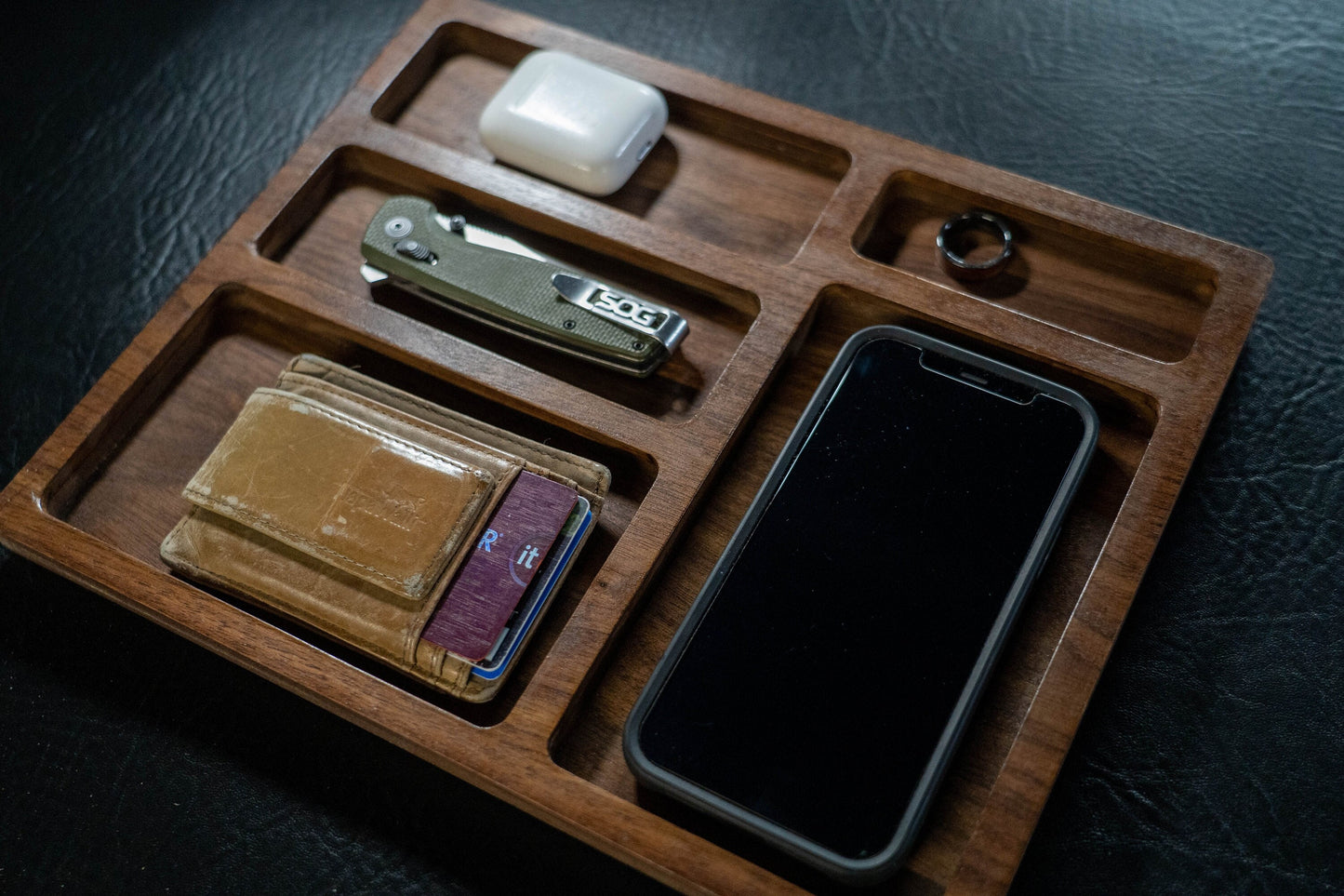 Walnut EDC Nightstand Dump Tray - Wood Valet Tray