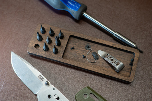 EDC Tray for Knife Maintenance - Small Parts and Cleaning Tray -  Walnut