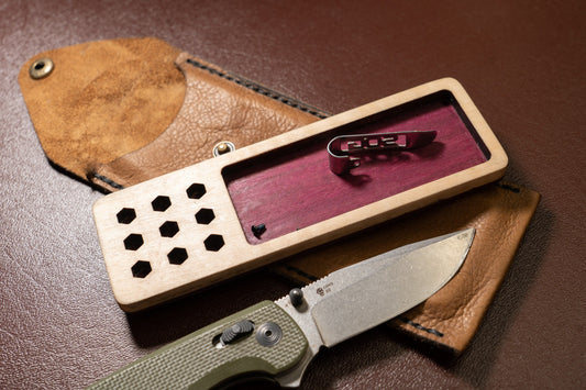 EDC Tray for Knife Maintenance - Small Parts and Cleaning Tray - Purple Heart and Maple