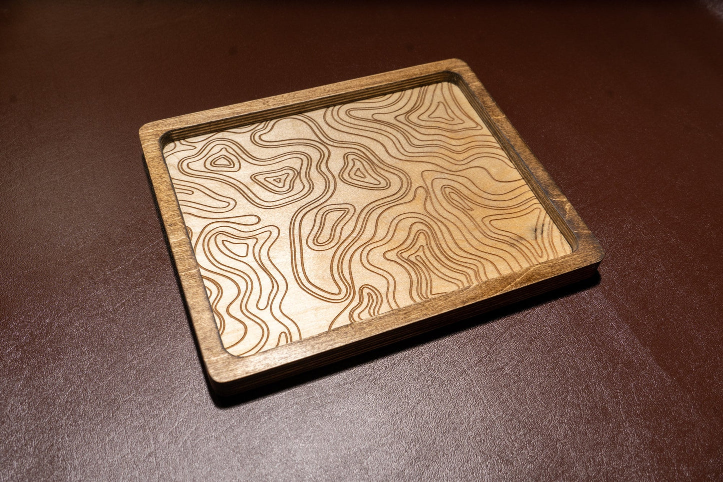 Wood Catch All Tray with Custom Topography Engraving - Unique Home Decor