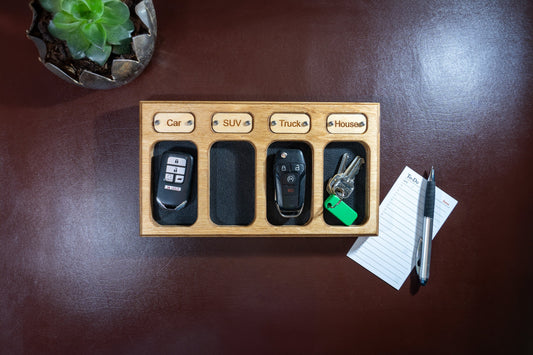 Personalized Key Fob Tray with 4 Leather Lined Compartments