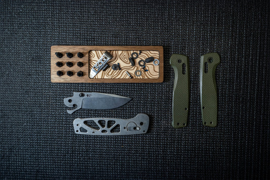 EDC Tray for Knife Maintenance - Small Parts and Cleaning Tray - Walnut and Topo