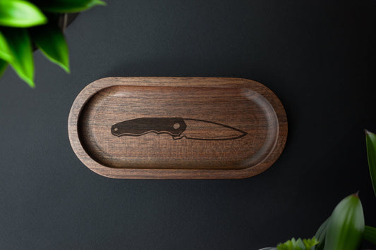 Small Walnut EDC Tray with Pocket Knife Engraving